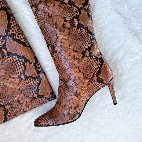 Luca Valentini Made in Italy Brown Camel Reptile OTK Over The Knee Boots 40 - Picture 7 of 17